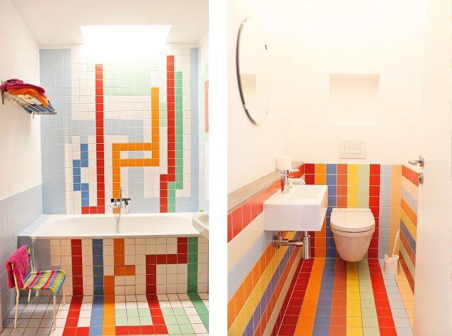 интерьер разноцветной ванной комнаты