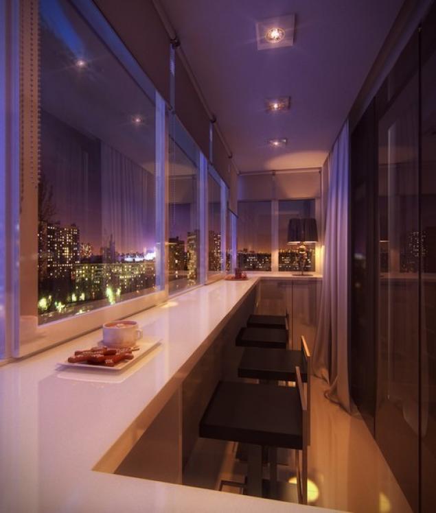 Современный интерьер балкона с барной стойкой