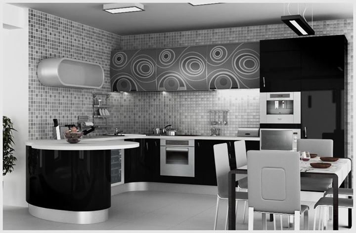 черная кухня с белой столешнцей